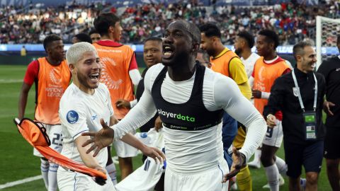 Panama's Cecilio Waterman Ruiz celebrates after scoring against the United States during the second half of a CONCACAF Nations League semifinal soccer match Thursday, March 20, 2025, in Inglewood, Calif. (AP Photo/Etienne Laurent)