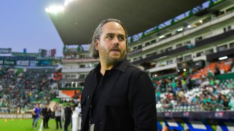 León, Guanajuato, 31 de mayo de 2023. Jesus Martinez Murguia, presidente del León, durante el partido de ida de la Final de la Liga de Campeones de la CONCACAF 2023, entre los Esmeraldas del León y el LAFC, celebrado en el estadio León. Foto: Imago7/ Sebastian Laureano Miranda