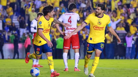 Ciudad de México, 12 de marzo de 2025. Alejandro Zendejas en festejo de gol, durante el partido de vuelta de los Octavos de Final de la Champions Cup de la CONCACAF 2025, entre las Águilas del América y las Chivas Rayadas del Guadalajara, celebrado en el estadio Ciudad de los Deportes. Foto: Imago7/ Manlio Contreras