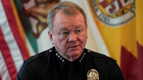 Los Angeles Police Department Chief Jim McDonnell speaks during an interview with The Associated Press in Los Angeles, Wednesday, Dec. 4, 2024. (AP Photo/Jae C. Hong)