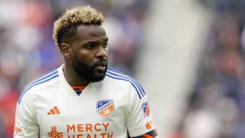 FC Cincinnati forward Aaron Boupendza plays during an MLS soccer match against Toronto FC Sunday, Feb. 25, 2024, in Cincinnati. (AP Photo/Jeff Dean)