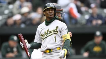 Oakland Athletics' Esteury Ruiz in action during a baseball game against the Baltimore Orioles, Saturday, April 27, 2024, in Baltimore. (AP Photo/Nick Wass)