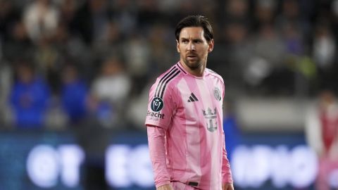 Inter Miami forward Lionel Messi looks on during the second half of an MLS soccer match against Los Angeles FC Wednesday, April 2, 2025, in Los Angeles. (AP Photo/Mark J. Terrill)