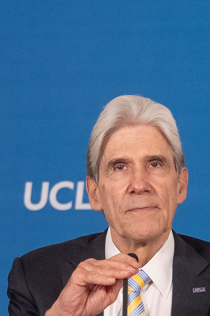 Dr. Julio Frenk is introduced as the next chancellor of University of California, Los Angeles, at a news conference after being confirmed by regents of the UC system Wednesday, June 12, 2024, on the UCLA campus in Los Angeles. (AP Photo/Damian Dovarganes)