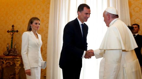 Pope Francis meets King Felipe VI of Spain and and Queen Letizia of Spain,