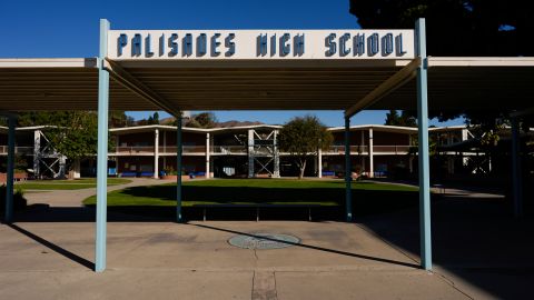 The fire-damaged Palisades High School is seen in the aftermath of the Palisades Fire in the Pacific Palisades neighborhood of Los Angeles, Tuesday, Jan. 14, 2025. (AP Photo/Carolyn Kaster)