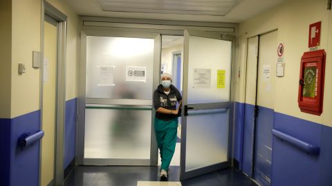 Nurse Cristina Settembrese leaves the intensive care unit after finishing a night shift, before an interview with the Associated Pressat the San Paolo hospital, in Milan, Italy, Thursday, Oct. 15, 2020. (AP Photo/Luca Bruno)