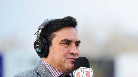 Ciudad Juarez, Chihuahua, 9 de febrero de 2019. Jorge Pietrasanta y Mario Carilllo comentariatas de ESPN, durante el juego de la jornada 6 del torneo Clausura 2019 de la Liga de Ascenso Bancomer MX, entre Bravos de Juarez y Venados de Mérida, celebrado en el estadio Olímpico Benito Juárez. Foto: Imago7/José Zamora