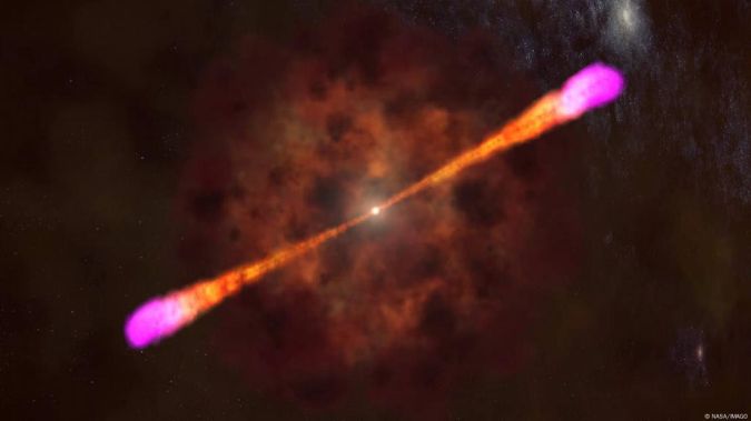 Simulación NASA de rayos gamma cósmicos, el mismo fenómeno que científicos lograron capturar en tormentas eléctricas por primera vez.