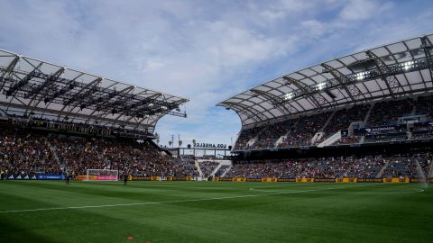 BMO Stadium is seen before the Los Angeles FC and the Seattle Sounders MLS soccer match, Saturday, Feb. 24, 2024, in Los Angeles. (AP Photo/Eric Thayer)