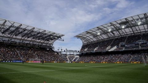 BMO Stadium is seen before the Los Angeles FC and the Seattle Sounders MLS soccer match, Saturday, Feb. 24, 2024, in Los Angeles. (AP Photo/Eric Thayer)