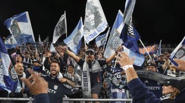 San Diego FC fans sing before the team hosts St. Louis City in an MLS soccer match Saturday, March 1, 2025, in San Diego. (AP Photo/Gregory Bull)