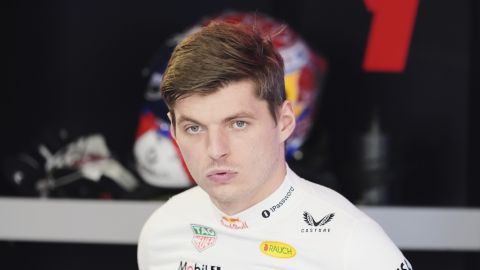 Red Bull driver Max Verstappen of the Netherlands stands in the pits during a practice session for the Formula One Miami Grand Prix auto race, Friday, May 2, 2025, in Miami Gardens, Fla. (AP Photo/Rebecca Blackwell)