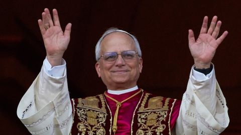 Newly elected Pope Leo XIV appears at the balcony of St. Peter's Basilica at the Vatican, Thursday, May 8, 2025. (AP Photo/Andrew Medichini)