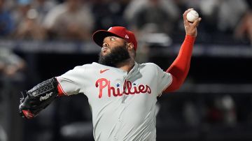 Philadelphia Phillies pitcher José Alvarado delivers to the Tampa Bay Rays during the ninth inning of a baseball game Thursday, May 8, 2025, in Tampa, Fla. (AP Photo/Chris O'Meara)