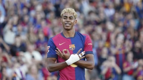 Lamine Yamal celebra un gol con el FC Barcelona.