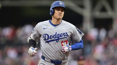 Los Angeles Dodgers' Shohei Ohtani runs the bases after hitting a two run home run off Cleveland Guardians starting pitcher Tanner Bibee during the fourth inning of a baseball game, Tuesday, May 27, 2025, in Cleveland. (AP Photo/David Dermer)