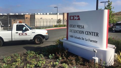 A vehicle drives into the Otay Mesa detention center in San Diego, Calif. on Friday, June 9, 2017. A judge on Friday ordered a Mexican woman released from custody at the detention center, while the government seeks to deport her, rejecting arguments that two arrests while demonstrating in support of people in the United States illegally justified requiring that she wear a monitoring device. (AP Photo/Elliot Spagat)