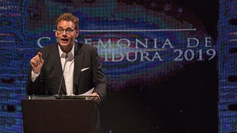 Pachuca, Hidalgo, 12 de noviembre de 2019. David Faitelson, durante la ceremonia de Investidura 2019 del Salón de la Fama del Futbol Nacional e Internacional, celebrado en el Auditorio Gota de Plata. Foto: Imago7/Ulises Naranjo