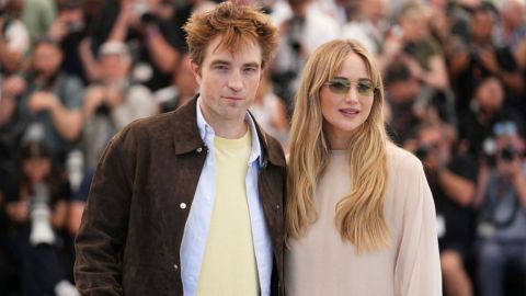 Robert Pattinson, left, and Jennifer Lawrence pose for photographers at the photo call for the film 'Die, My Love' at the 78th international film festival, Cannes, southern France, Sunday, May 18, 2025. (Photo by Scott A Garfitt/Invision/AP)