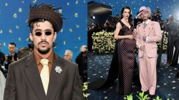 Izquierda: Bad Bunny en la Met Gala 2025. Derecha: J Balvin y su esposa Valentina Ferrer en la alfombra de la Met Gala.