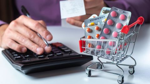 Concept,Of,Large,Spending,On,Medicines.,Shopping,Cart,Full,Of