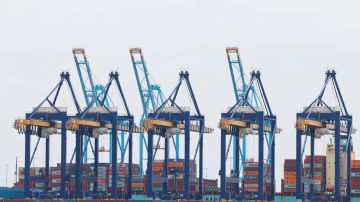LOS ANGELES (USA), 07/05/2025.- Cargo containers are stacked at the Port of Los Angeles in Los Angeles, California, USA, 06 May 2025. The US President Trump's administration decision to subject imports to a minimum 10 percent tariff has halted roughly a third of the traffic at the port, according to Eugene Seroka, the chief executive officer of the Port of Los Angeles. EFE/EPA/CAROLINE BREHMAN