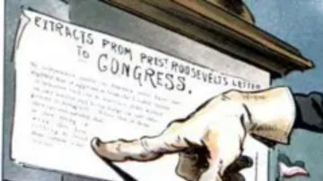 Caricatura satírica que apareció en la revista Judge en 1903: la Doctrina Monroe aplicada a Latinoamérica bajo ciertas condiciones.