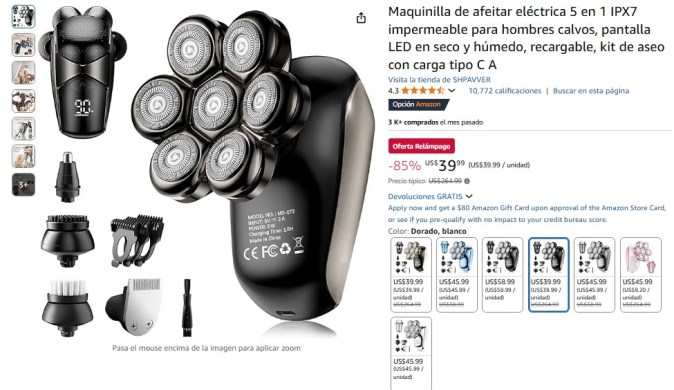 El kit viene con cinco cabezales intercambiables: afeitadora principal, recortadora de cabello, recortadora de nariz, cepillo de masaje y cepillo de limpieza facial.