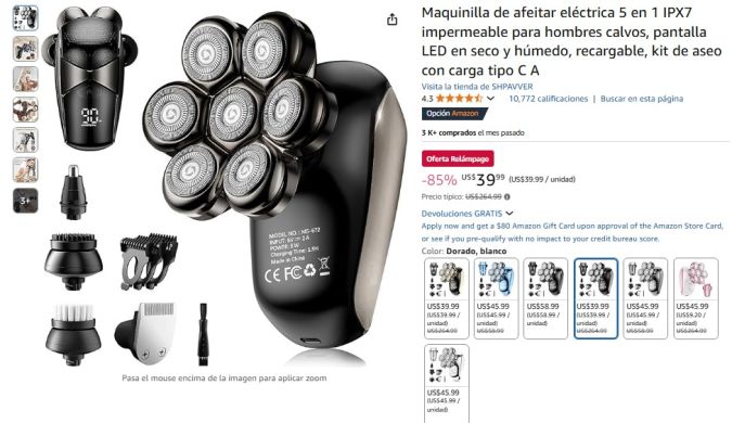 El kit viene con cinco cabezales intercambiables: afeitadora principal, recortadora de cabello, recortadora de nariz, cepillo de masaje y cepillo de limpieza facial.