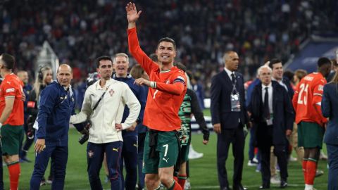 Munich (Germany), 09/06/2025.- Portugal's Cristiano Ronaldo celebrates after winning the UEFA Nations League final match between Portugal and Spain in Munich, Germany, 08 June 2025. (Alemania, España) EFE/EPA/MIGUEL A. LOPES