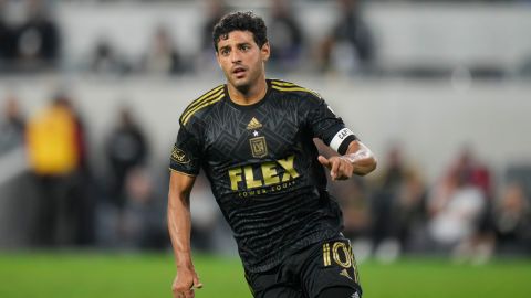 Los Angeles FC forward Carlos Vela chases the ball during the second half of an MLS soccer match against the Real Salt Lake Sunday, Oct. 1, 2023, in Los Angeles. (AP Photo/Jae C. Hong)