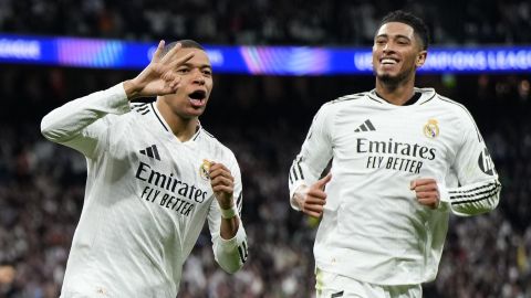Kylian Mbappé y Jude Bellingham en festejo de gol.
