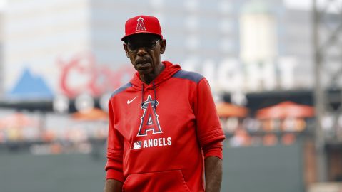 Los Angeles Angels manager Ron Washington walks off the field during a baseball game against the Baltimore Orioles in Baltimore, Saturday, June 14, 2025. (AP Photo/Terrance Williams)