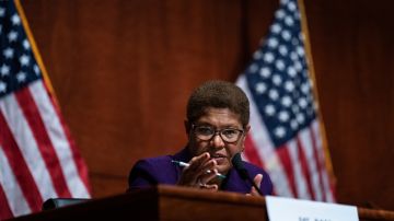 FILE - In this June 10, 2020 file photo Rep. Karen Bass, D-Calif., speaks during a House Judiciary Committee hearing on Capitol Hill, in Washington. Bass entered the 2022 race for Los Angeles mayor Monday, Sept. 27, 2021, shaking up an already crowded field hoping to replace outgoing Mayor Eric Garcetti. (Erin Schaff/The New York Times via AP, Pool,File)