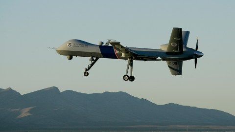 FILE -- In an Oct. 25, 2007 file photo a Predator drone unmanned aerial vehicle takes off on a U.S. Customs Border Patrol mission from Fort Huachuca, Ariz. The Federal Aviation Administration has been asked to issue flying rights for a range of pilotless planes to carry out civilian and law-enforcement functions but has been hesitant to act for safety reasons. (AP Photo/Ross D. Franklin/file)