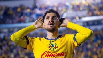 Ciudad de México, 12 de marzo de 2025. Diego Valdés en festejo de gol, durante el partido de vuelta de los Octavos de Final de la Champions Cup de la CONCACAF 2025, entre las Águilas del América y las Chivas Rayadas del Guadalajara, celebrado en el estadio Ciudad de los Deportes. Foto: Imago7 / Diego Padilla