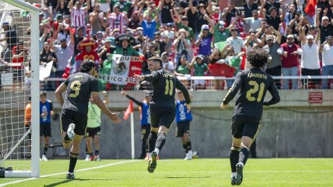 alt Lake City, Utah, Estados Unidos, 7 de junio de 2025. Santiago Giménez en festejo de gol, durante un partido amistoso del MEXTOUR 2025, entre la Selección Nacional de México y la Selección de Suiza, celebrado en el Rice-Eccles. Foto: Imago7/ Etzel Espino