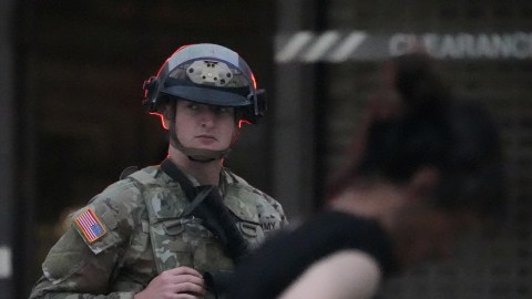 California National Guards guard Federal Building in downtown Los Angeles, Tuesday, June 10, 2025. (AP Photo Damian Dovarganes)