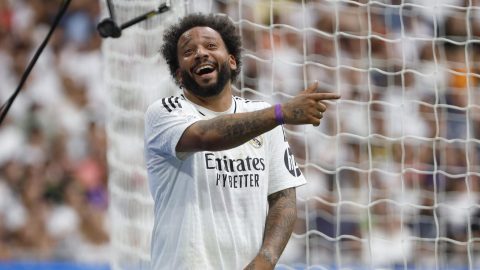 MADRID, 07/06/2025.- El exjugador del Real Madrid Marcelo durante el partido benéfico de leyendas XII Corazón Classic Match Real Madrid-Borussia Dortmund este sábado en el Santiago Bernabéu en Madrid. EFE/ Juanjo Martín