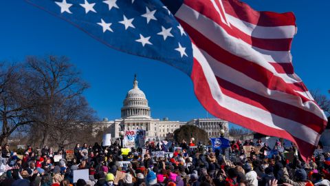 La protesta "No Kings Day" en el Día de los Presidentes en Washington, en apoyo a los trabajadores federales, el 17 de febrero de 2025.