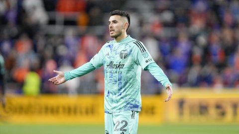 Portland Timbers midfielder Cristhian Paredes (22) plays during an MLS soccer match against FC Cincinnati Saturday, April 22, 2023, in Cincinnati. (AP Photo/Jeff Dean)