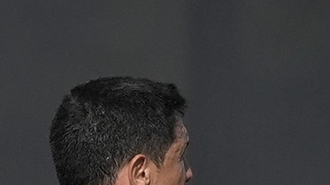 Inter Miami forwards Fafa Picault, left, Lionel Messi and head coach Javier Mascherano walk during a soccer practice session, Monday, Jan. 13, 2025, in Fort Lauderdale, Fla. (AP Photo/Marta Lavandier)