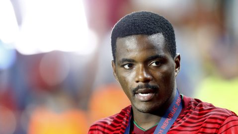 Portugals William Carvalho, who failed to score with his penalty reacts after the final match at the Euro U21 soccer championship between Sweden and Portugal at the Eden stadium in Prague, Czech Republic, Tuesday, June 30, 2015. (AP Photo/Matthias Schrader)