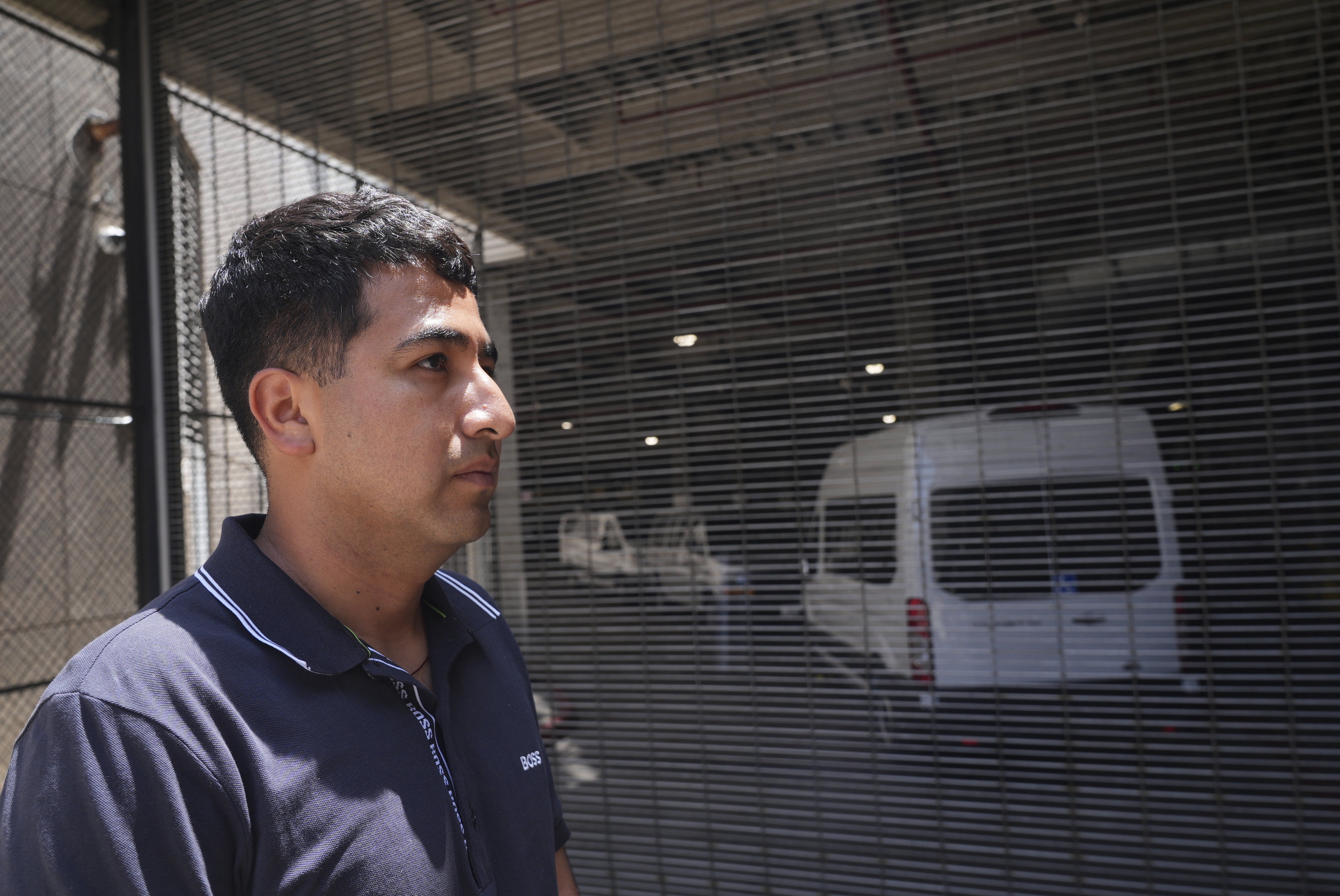 Alejandro Barranco arrives at the Metropolitan Detention Center to check on his father Narciso, who was recently detained by federal agents, on Monday, June 23, 2025, in Los Angeles. (AP Photo/Damian Dovarganes)