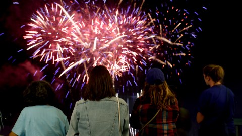 Fans watch Independence Day fireworks after a baseball game between the Los Angeles Dodgers and the Arizona Diamondbacks in Los Angeles, Tuesday, July 4, 2017. (AP Photo/Chris Carlson)