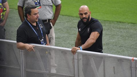 Monterrey, Nuevo León a 9 de Abril de 2024. Yassine Cheuko, guardaespaldas de Lionel Messi, durante un entrenamiento previo al partido de vuelta de Cuartos de Final de la Champions Cup de la CONCACAF 2024, entre Rayados del Monterrey y el Inter Miami CF, celebrado en estadio BBVA. Foto: Imago7/Andrea Jiménez