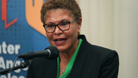 Los Angeles Mayor Karen Bass speaks during a press conference at the start of the annual homeless count in the North Hollywood section of Los Angeles on Tuesday, Jan. 23, 2024. Los Angeles County's annual count of homeless residents began Tuesday night — a crucial part of the region's efforts to confront the crisis of tens of thousands of people living on the streets. (AP Photo/Richard Vogel)