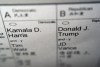 Candidatos a presidente y vicepresidente de EE.UU. por ambos partidos en una boleta de votación por correo de Nueva York de 2024.