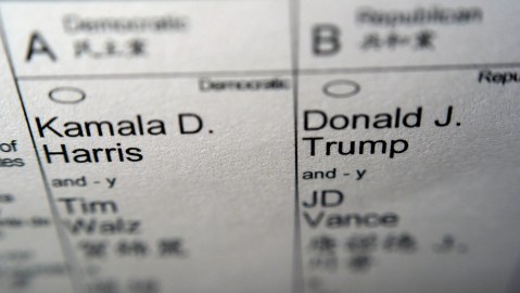 Candidatos a presidente y vicepresidente de EE.UU. por ambos partidos en una boleta de votación por correo de Nueva York de 2024.